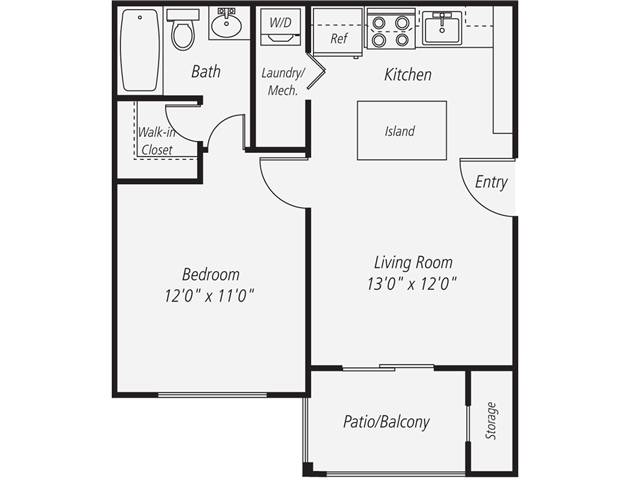 Floorplan for Apartment #219-911, 1 bedroom unit at Halstead Fair Oaks