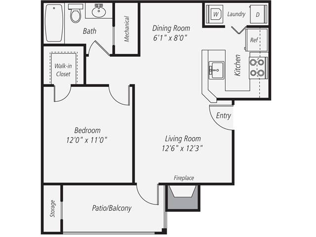 Floorplan for Apartment #240-1232, 1 bedroom unit at Halstead Fair Oaks
