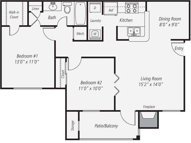 Floorplan for Apartment #215-912, 2 bedroom unit at Halstead Fair Oaks