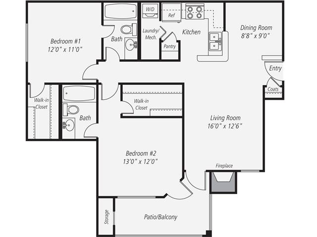 Floorplan for Apartment #132-402, 2 bedroom unit at Halstead Fair Oaks