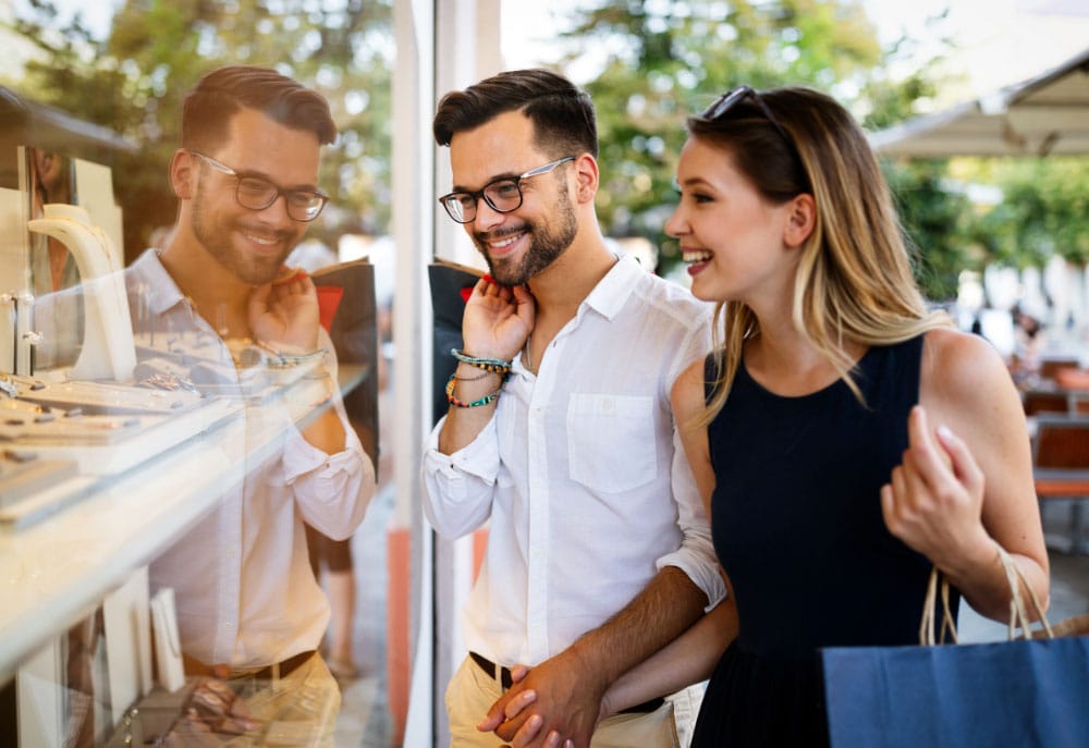 Couple shopping at nearby stores located in the area